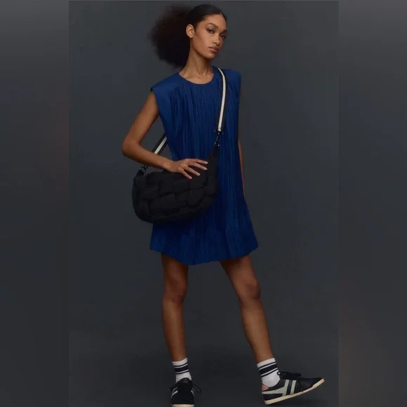 ✨ Anthropologie Cap-Sleeve Plissé Mini Dress Sz S